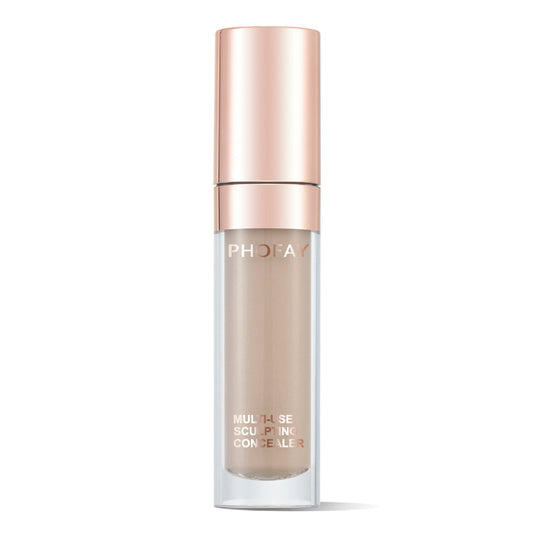 PHOFAY Super Coverage Concealer bottle with rose gold cap, showcasing 9.5ml net weight for natural, weightless full-coverage application.