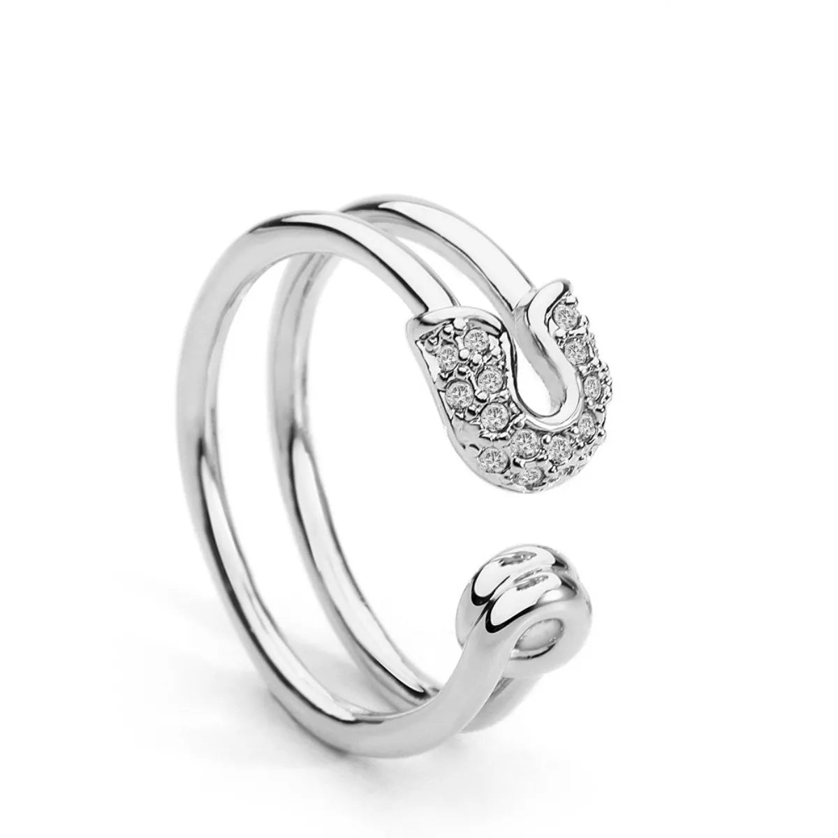 Plush Fashion Hub zircon double band open ring featuring sparkling cubic zirconia stones and a sleek silver finish.