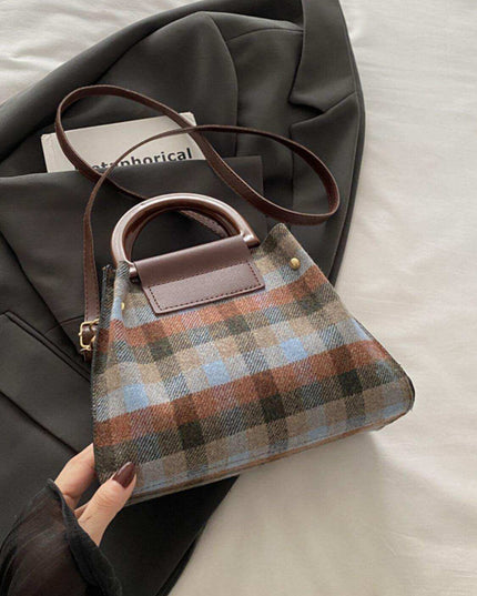 Contrast Plaid Trapezoid Shape Crossbody Bag - Plush Fashion Shop #