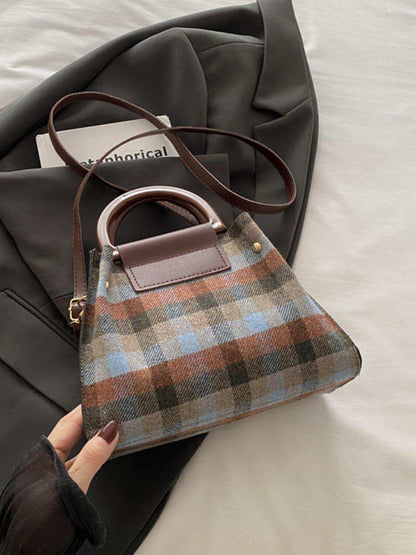 Contrast Plaid Trapezoid Shape Crossbody Bag - Plush Fashion Shop #