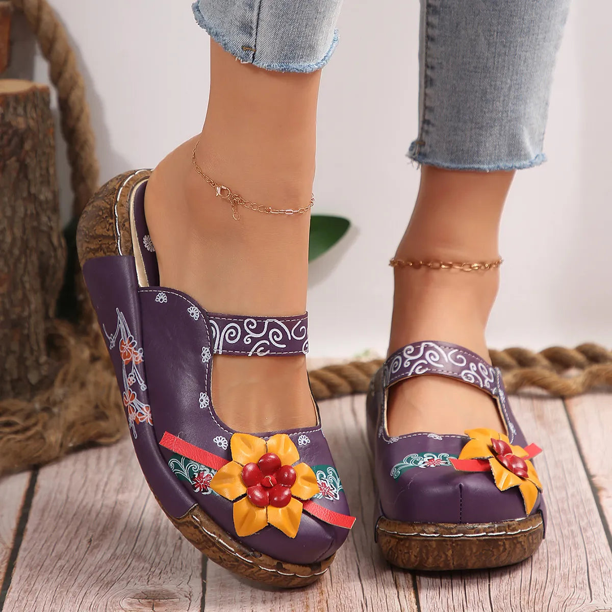 Trendsi flower round toe sandals featuring a floral design and open-toe style, perfect for casual summer wear.