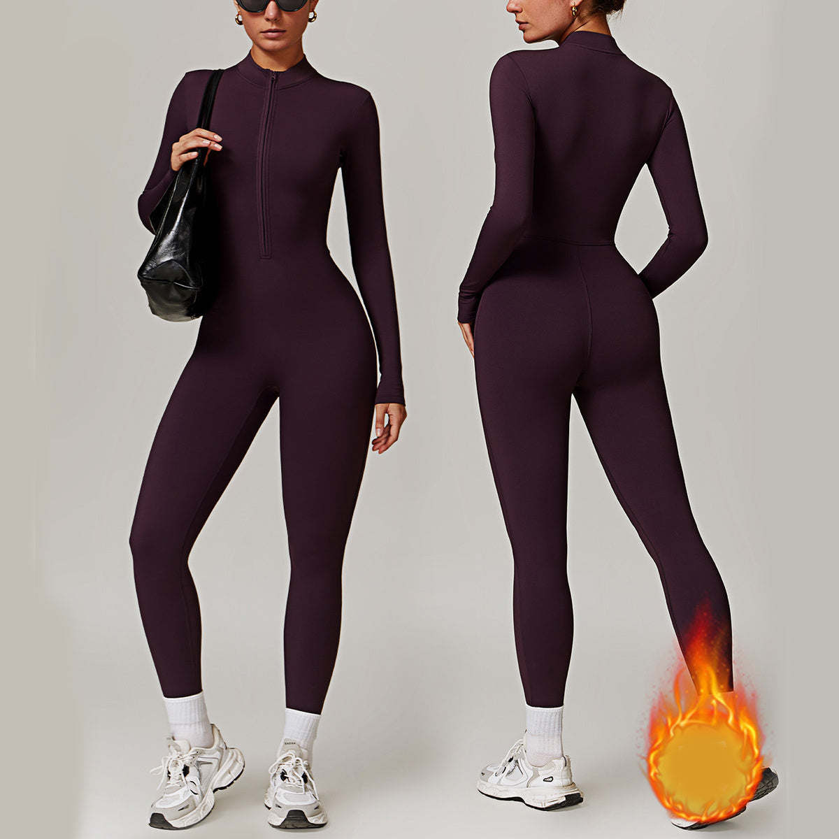 Warm Zipper Long-sleeved  Yoga Fitness Sports  Breathable Bodysuit - Plush Fashion Shop #