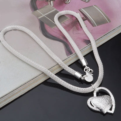 Fine Jewelry Silver Net Style Heart Necklace - Plush Fashions Shop 