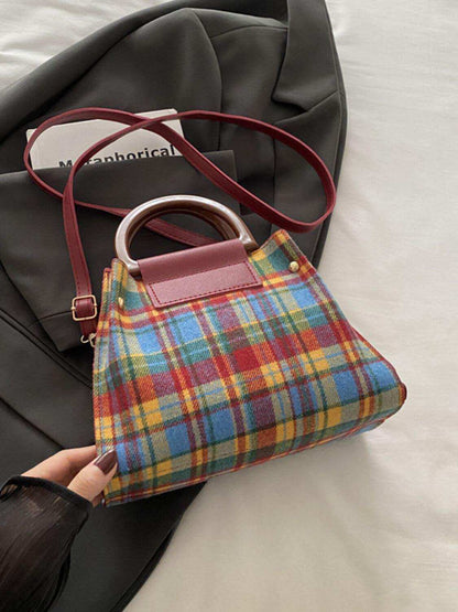 Contrast Plaid Trapezoid Shape Crossbody Bag - Plush Fashion Shop #