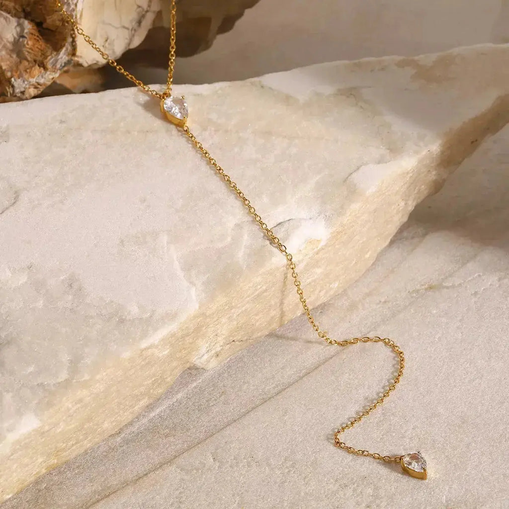 18K gold-plated zircon chain necklace with delicate, radiant design, perfect for dainty statement jewelry from Plush Fashion Hub.