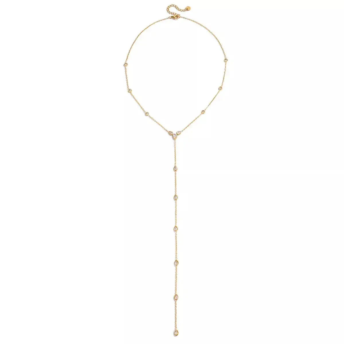 18K gold-plated zircon chain necklace featuring dainty, radiant jewelry with a statement design from Plush Fashion Hub.