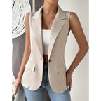 Women's sleeveless open-front vest blazer by FitiqueFit, stylish work and office jacket with a sleek, professional look.