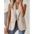 Women's sleeveless open-front blazer vest by FitiqueFit, stylish office jacket with tailored fit and professional look.