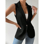 Women's sleeveless open-front blazer jacket by FitiqueFit, stylish work and office vest with a tailored fit.