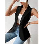 Women's sleeveless open-front blazer vest from FitiqueFit, suitable for work and office, featuring a stylish tailored design.