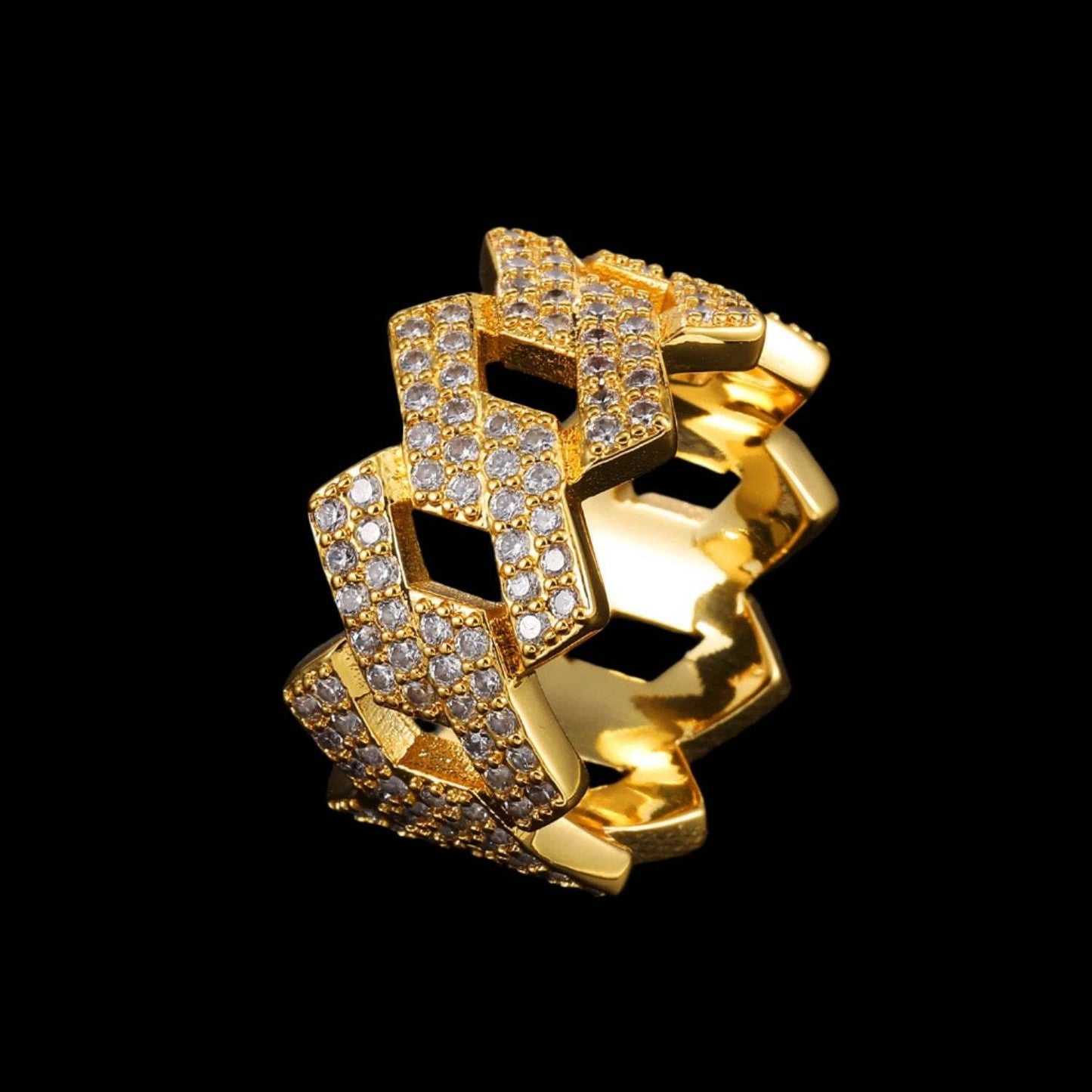 14K Gold Iced Out Prong Ring - Plush Fashions Shop 