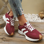 Women's round toe lace-up flat casual sneakers by Trendsi featuring comfortable PU leather and stylish design.
