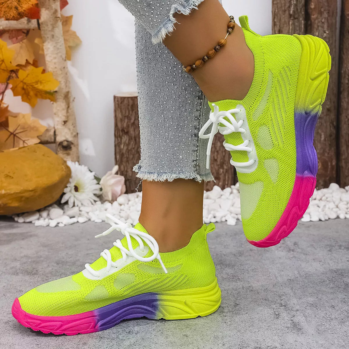 Plush Fashion Hub lace-up round toe sneakers with white and black design, casual footwear for comfortable everyday wear.