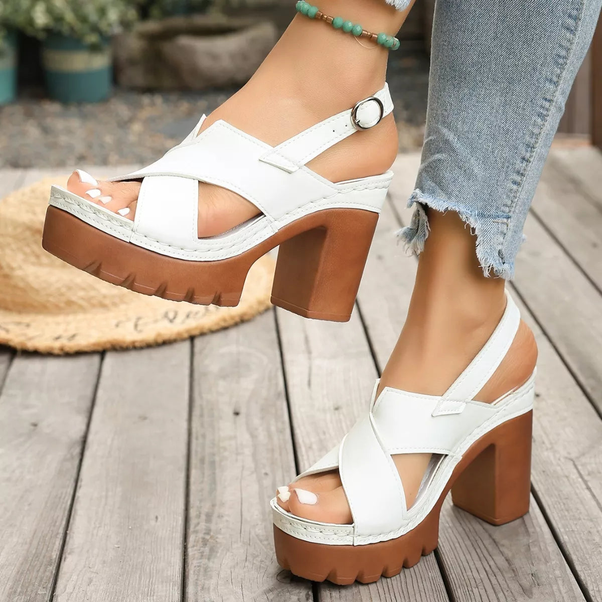 Open toe block heel sandals from Plush Fashion Hub, featuring a stylish design with comfortable heels and open toe style.