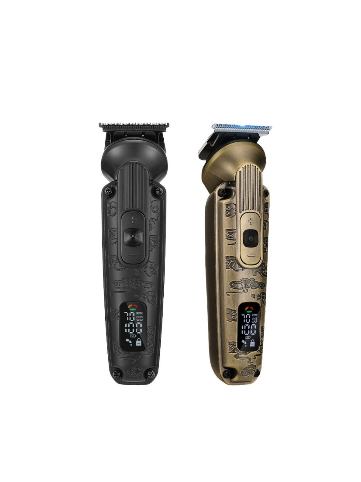 Professional 19-piece LED display hair clipper and grooming kit for men with various attachments and a sleek design.