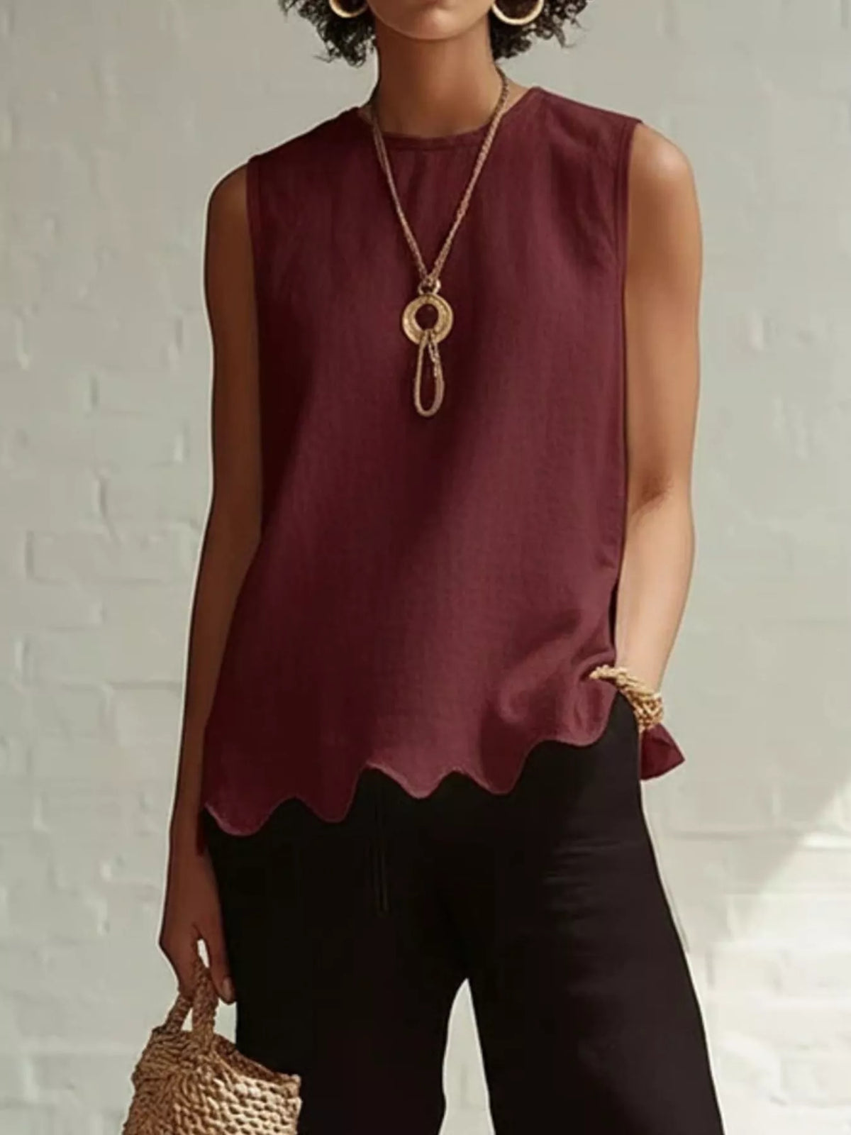 Plus size scalloped hem sleeveless tank top from Plush Fashion Hub, showing the stylish design and comfortable fit.