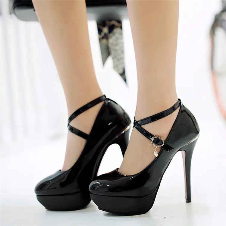 Women’s waterproof platform high heels with round toe, stylish design by Trendy Attic Store01, perfect for fashionable occasions.
