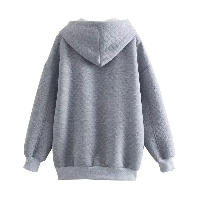 Women's Diamond Grid Loose Casual Pullover Hoodie