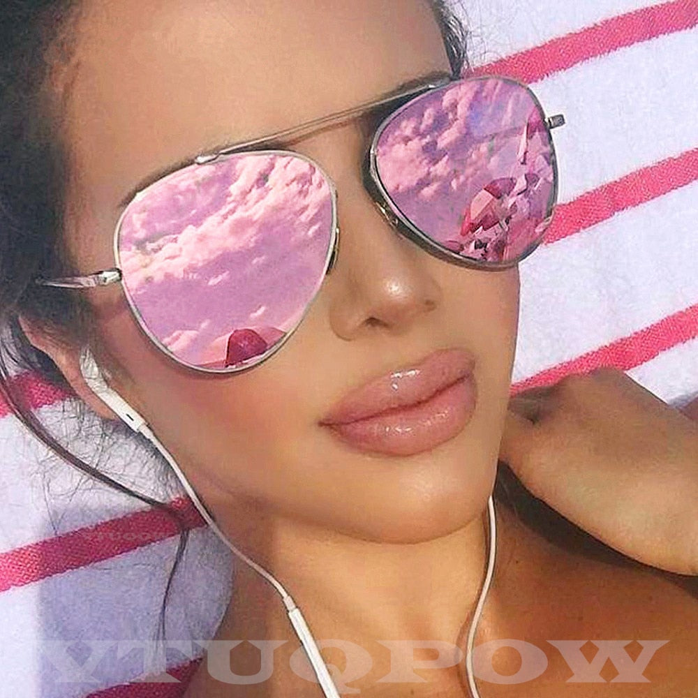 Plush Fashion Hub luxury pilot women's sunglasses with vintage aviator design and tinted lenses, stylish eye wear for women.