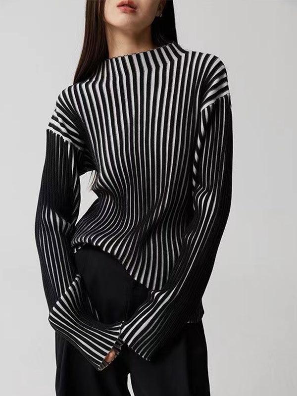 Black and White Contrast Turtleneck Knit Sweater Plush Fashion Hub