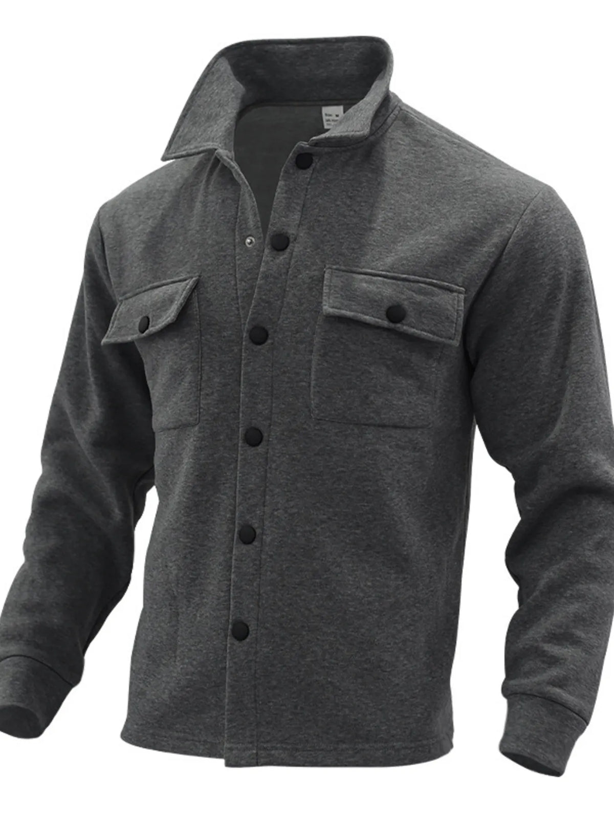 Men's full size button-up long sleeve jacket by Trendsi, shown in a close-up image highlighting the jacket's fabric and fit.