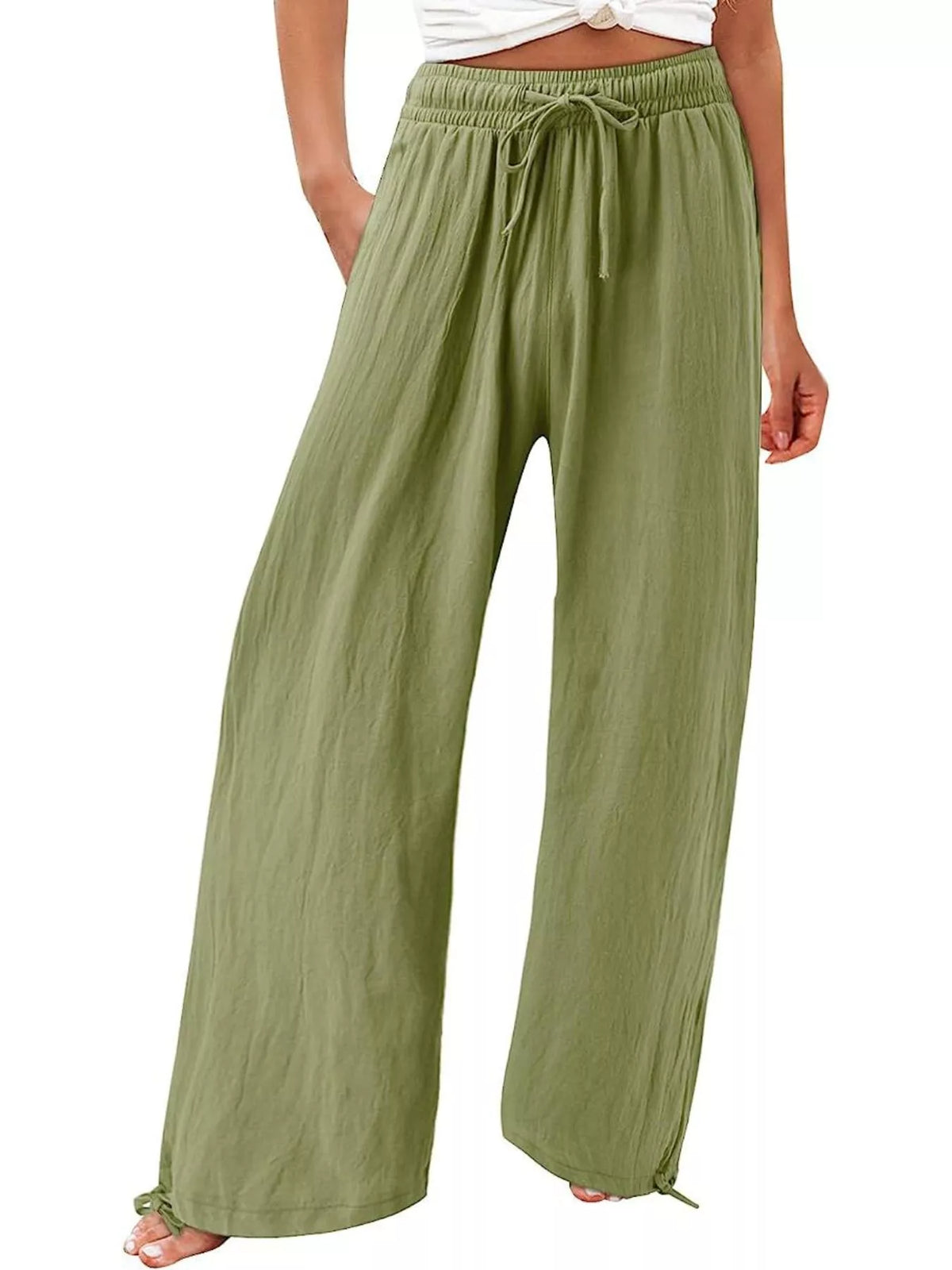 Plush Fashion Hub full size wide-leg pants with drawstring waist, soft plush fabric, plus size, stylish and comfortable.