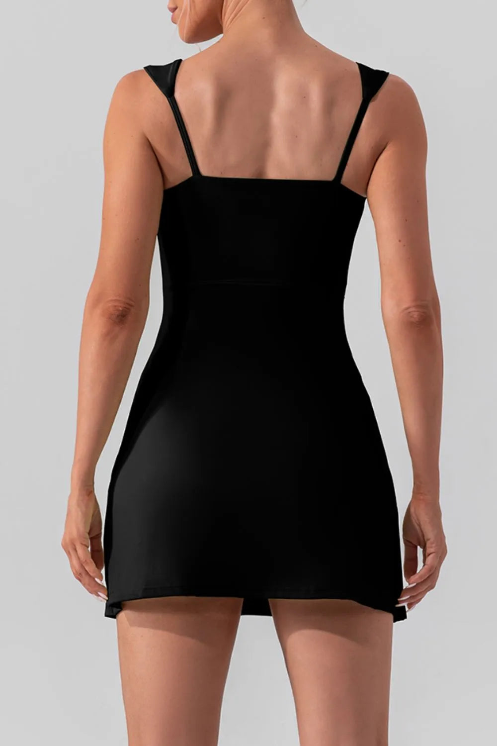 Square neck sleeveless slit mini active dress from Plush Fashion Hub, showcasing a stylish and comfortable active wear design.