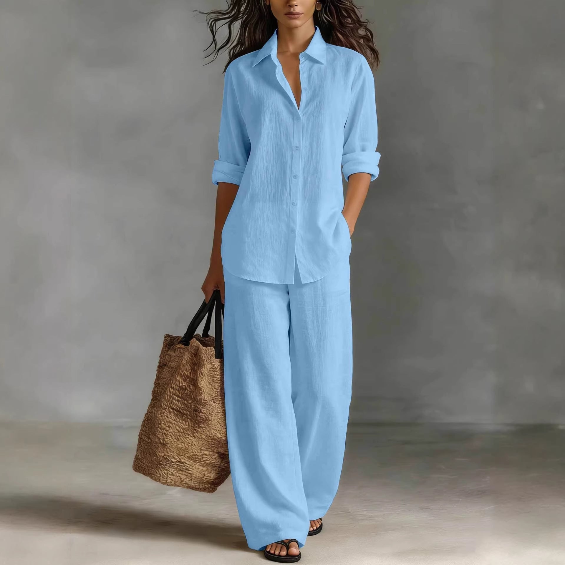 Women's bohemian casualwear set by FitiqueFit featuring a relaxed top and matching pants, perfect for resort or lounge wear.