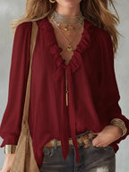 V-Neck loose-fit casual shirt top by Plush Fashion Hub in no-iron fabric, available in 8 colors.