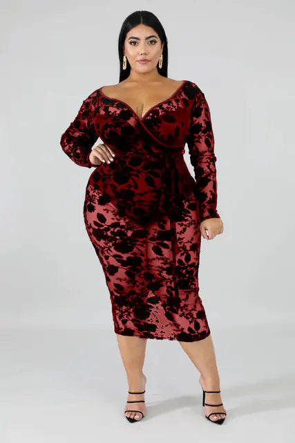 Plus size black lace bodycon dress for women by Trendy Attic Store01, featuring a fitted design and elegant lace details.