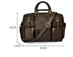 Pi-Mart men's leather briefcase made from cowhide, 16-inch large-capacity first layer cowhide briefcase with sturdy handles.
