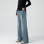 Casual maternity jeans by Plush Fashion Hub featuring retro loose straight-leg, high-waist, and floor-length wide-leg design.
