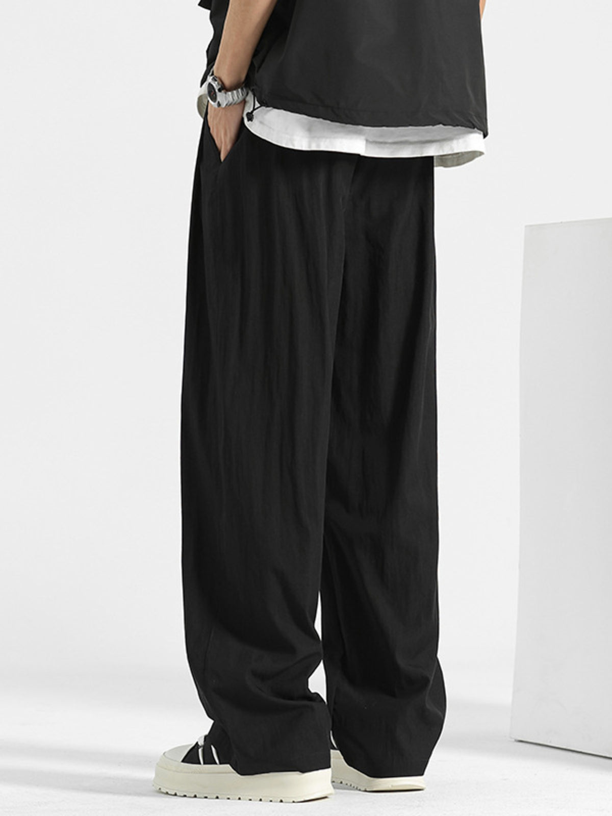 Mens loose fit drawstring casual pants by Plush Fashion Hub, featuring a comfortable relaxed fit and adjustable waistband.