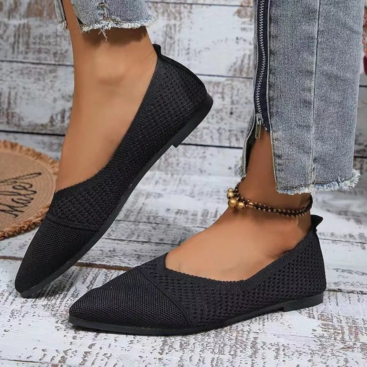 Point toe flats slip-ons from Trendsi, stylish and comfortable footwear for women, showcasing a sleek design in a neutral color.