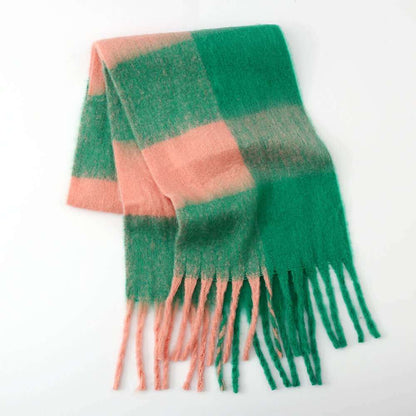 Fringe Contrast Plaid  Scarf