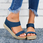European and American wedge slippers for women with hemp rope straps, casual flat sandals from LadyShow.Store.