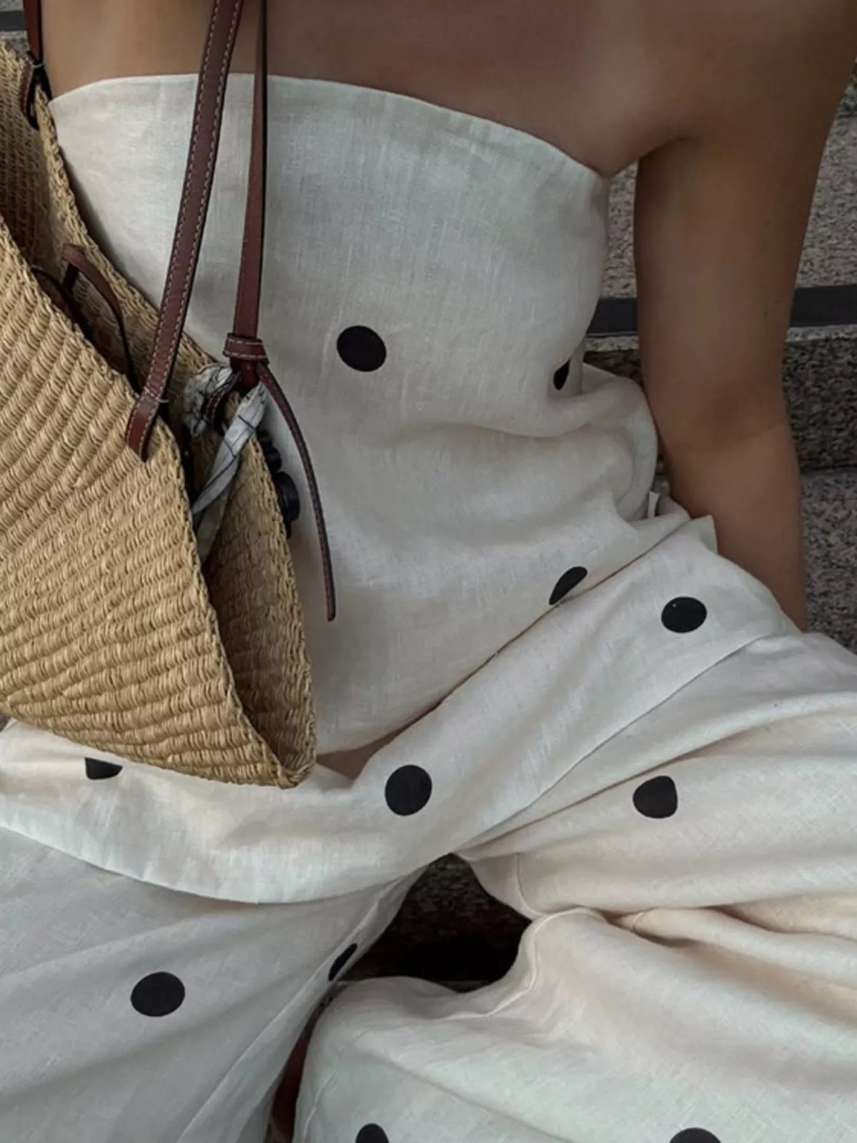 Plush Fashion Hub polka dot tube top and matching pants set, stylish and comfortable fashion ensemble.