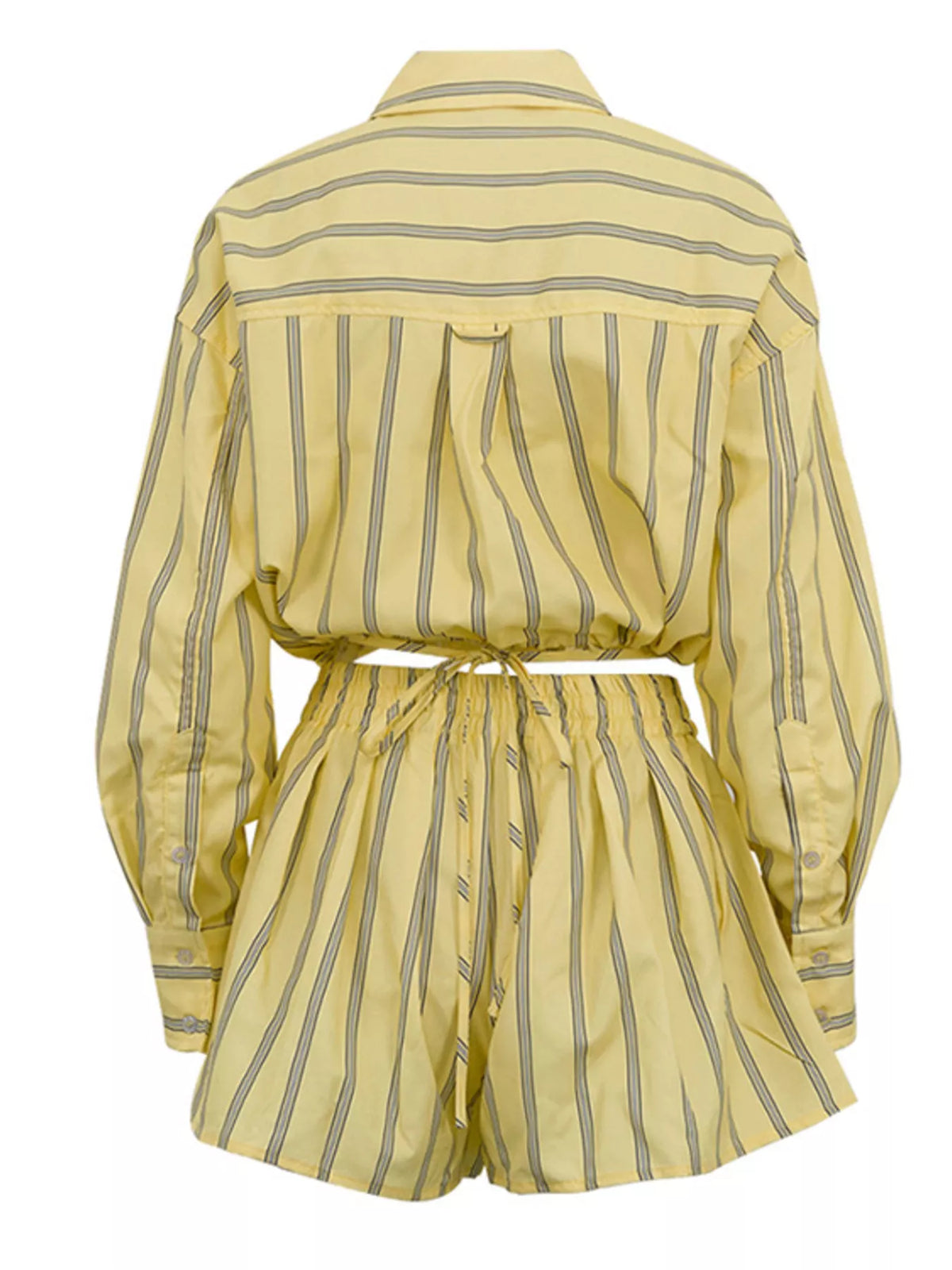 Striped button-up shirt and shorts loungewear set by Plush Fashion Hub, casual comfortable summer outfit for relaxed style.