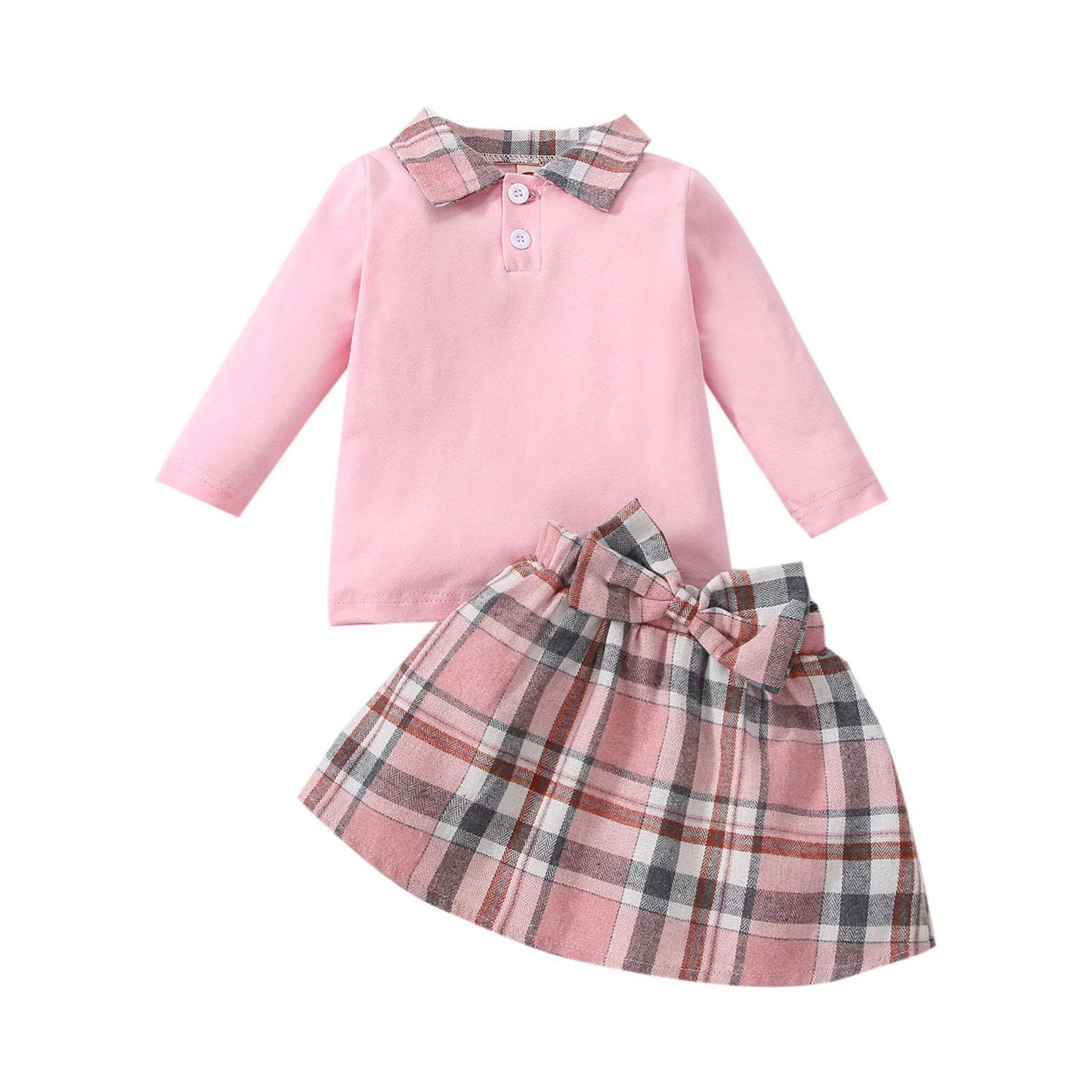 New Children's Long-sleeved Shirt Plaid Skirt SuitTransform your little one's wardrobe with our Ins New Children's Clothing Long-sleeved Shirt Plaid Skirt Suit! Featuring a stylish plaid pattern, this suit exudes a 0Plush Fashions ShopPlush Fashion Shop