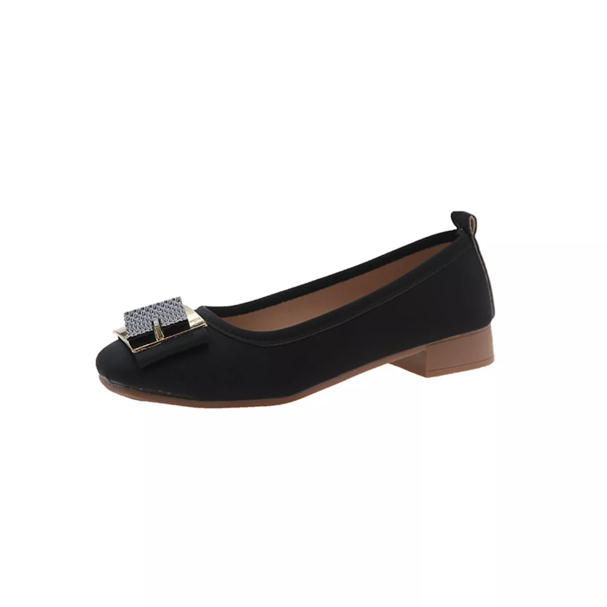 Plush Fashion Hub round toe block heels slip-ons footwear with a sleek design and comfortable low heel, ideal for casual or office wear.
