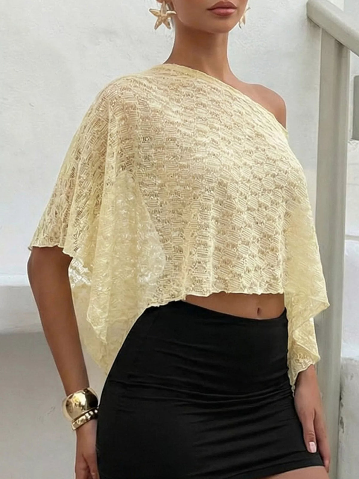 Plush Fashion Hub one shoulder long sleeve cover-up in lightweight fabric, stylish for beach or poolside wear.