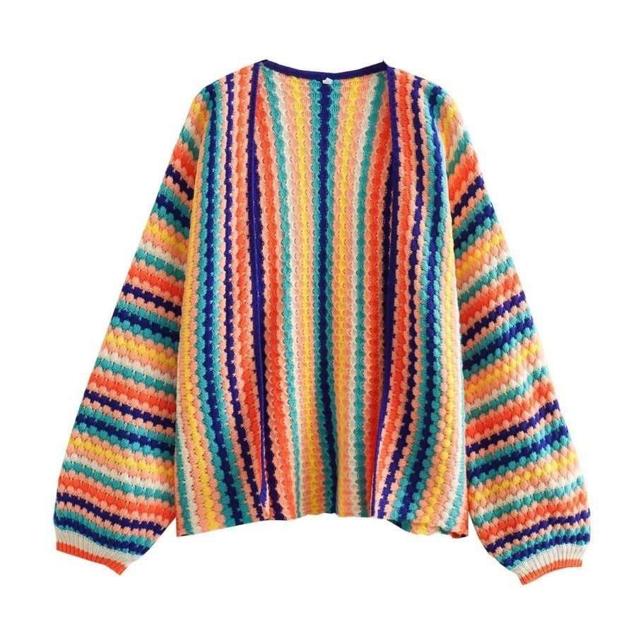 Autumn New Rainbow Long Sleeve Wide Songou Meibo SweaterElevate your fall fashion with our Autumn New Rainbow Bar Cardigan! Featuring a stylish color-matching pattern and loose fit, this street-style cardigan is made withSweaterPlush Fashions ShopPlush Fashion Shop