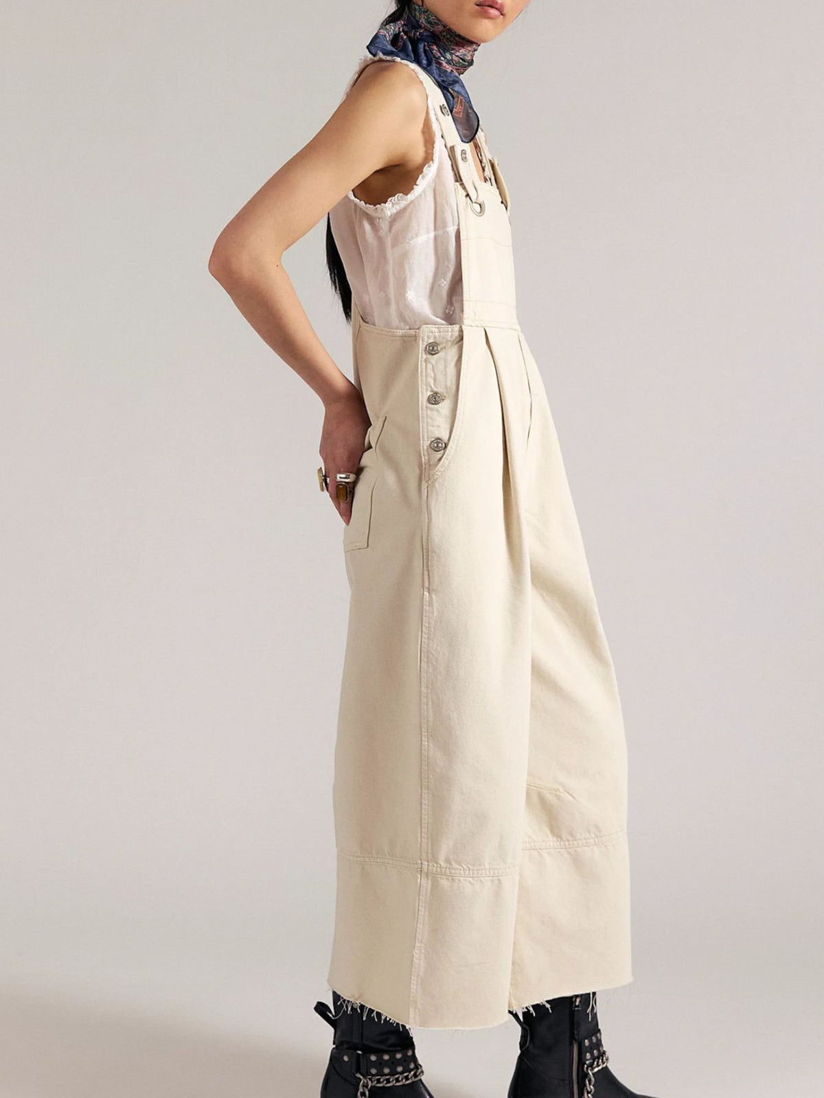 Lightweight casual denim overalls jumpsuit with raw hem wide-leg design from Plush Fashion Hub, featuring a relaxed fit and stylish details.