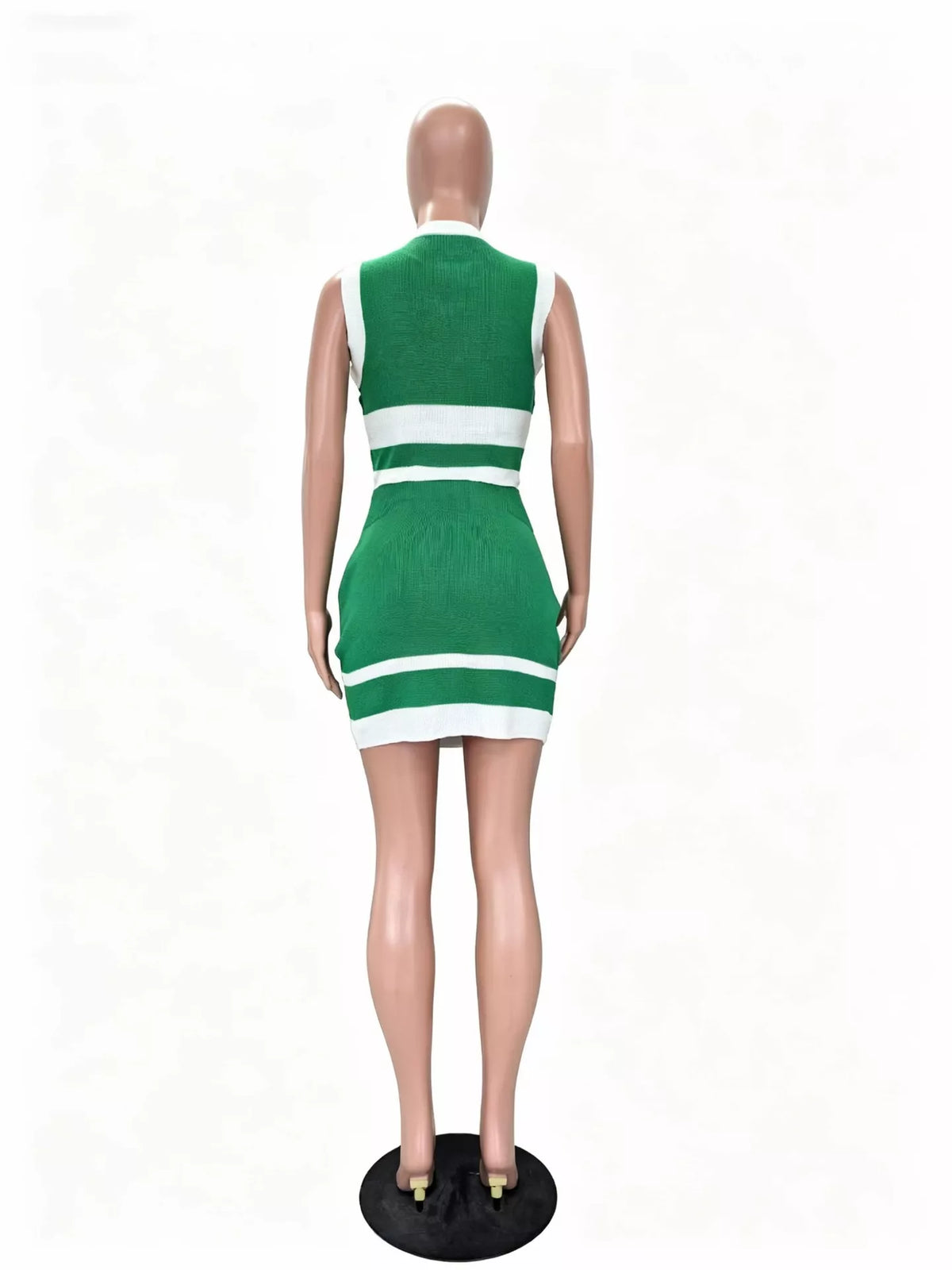 Plush Fashion Hub contrast trim knit tank and skirt set, two-piece outfit with stylish design and comfortable fit, shown on model.