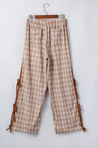 Casual plaid print pants with tie detail from Trendsi, featuring a relaxed fit and stylish pattern perfect for everyday wear.