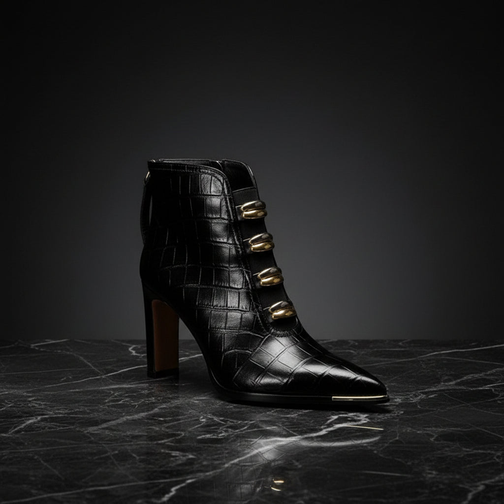 Women's satin pointed toe chunky heel short boots by Plush Fashion Hub with ultra high heel and sleek design.