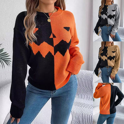 Halloween Contrast-Color Pullover Sweaters For WomenBe the talk of the Halloween party with our stylish and unique Contrast-color Pullover Sweater. Made with comfortable and high-quality acrylic, our sweater features SweaterPlush Fashions ShopPlush Fashion Shop