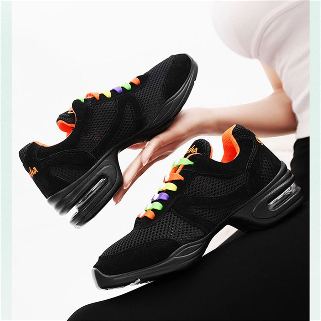 Women’s Air Cushion Mesh Modern Dance Shoes by Plush Fashion Hub, slip-on style with breathable mesh and cushioning for comfort.