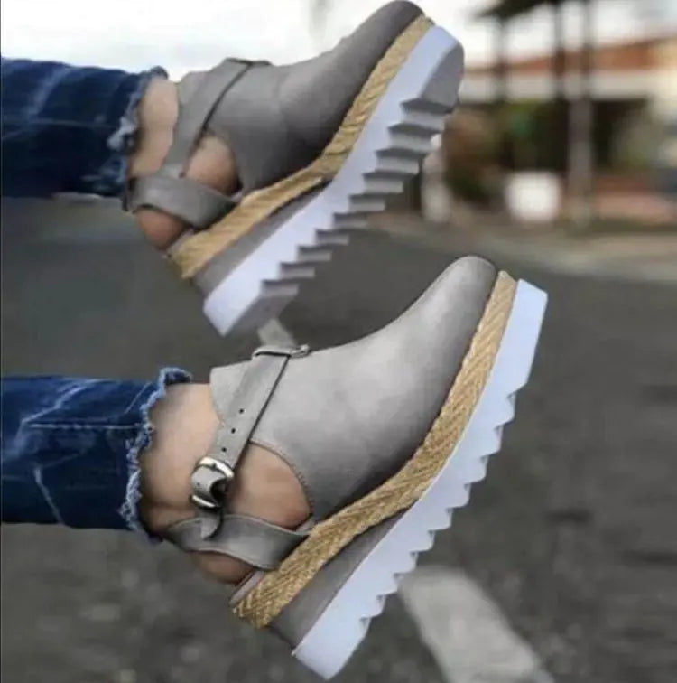 Trendy Attic Store01 women's wedge heel platform shoes with ankle straps and open toe design, perfect for stylish summer wear.
