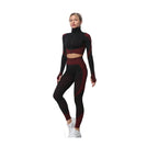 FitiqueFit 2-piece seamless zip-up yoga set for women, featuring a fitted sports bra and high-waisted leggings for activewear.